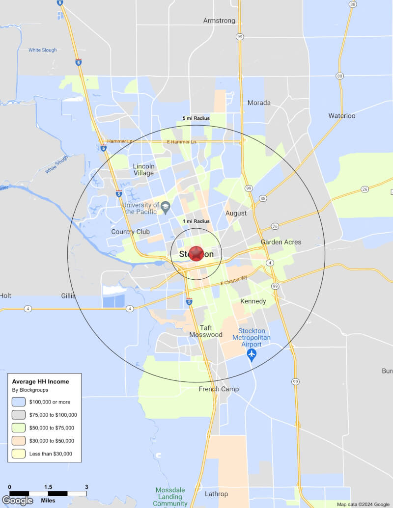 Map of Stockton,California including demographic data