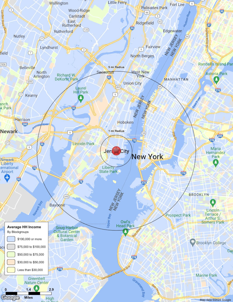 Map of Jersey City,New Jersey including demographic data