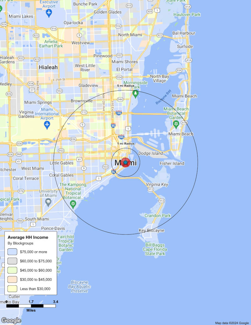 Map of Miami,Florida including demographic data