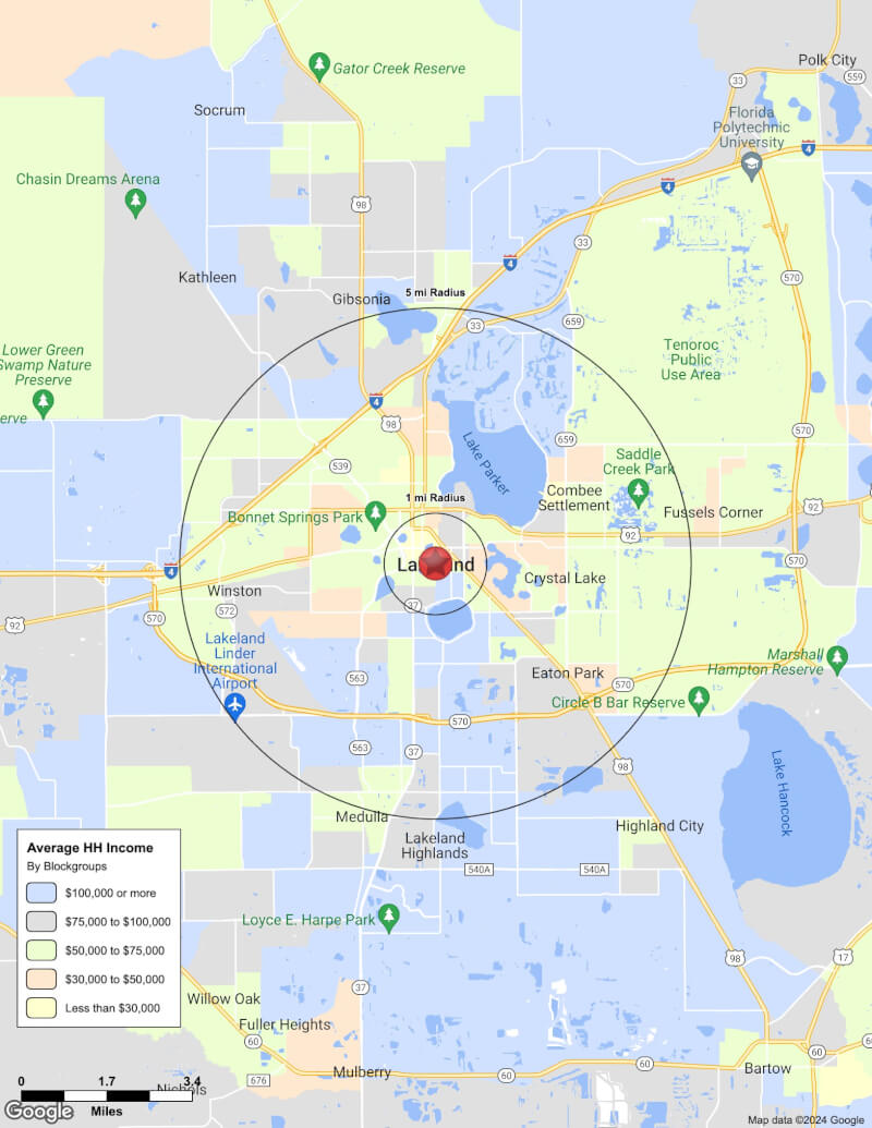 Map of Lakeland,Florida including demographic data