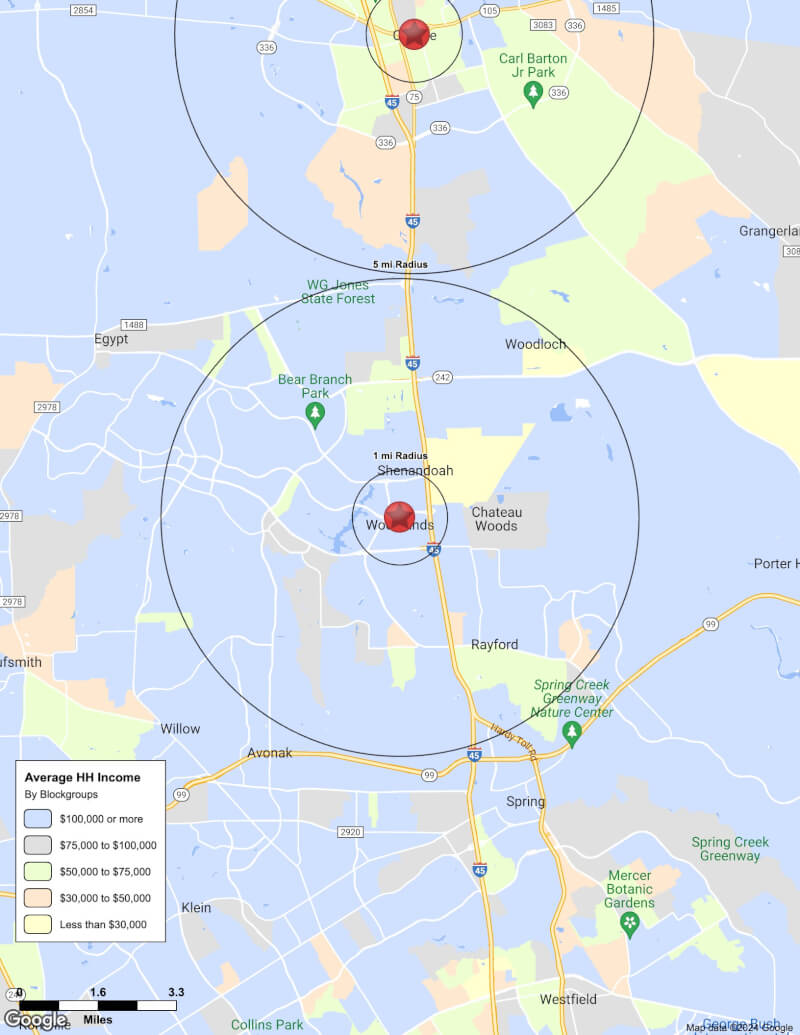 Map of The Woodlands,Texas including demographic data