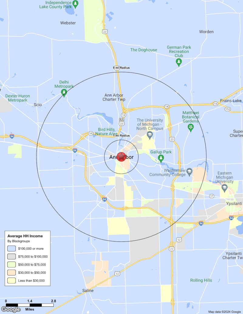 Map of Ann Arbor,Michigan including demographic data