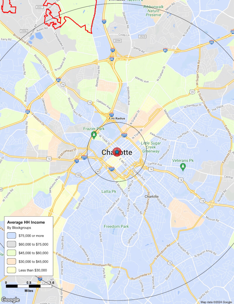 Map of Charlotte,North Carolina including demographic data