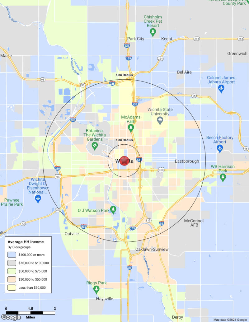 Map of Wichita,Kansas including demographic data
