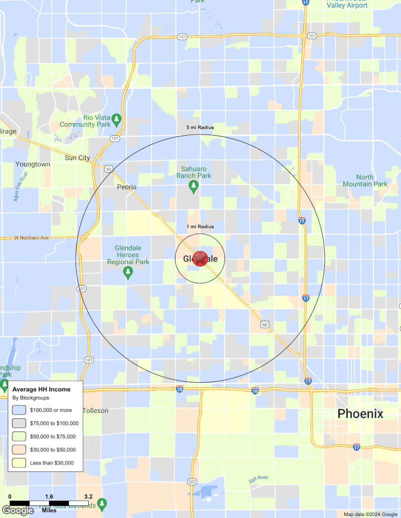 Map of Glendale,Arizona including demographic data