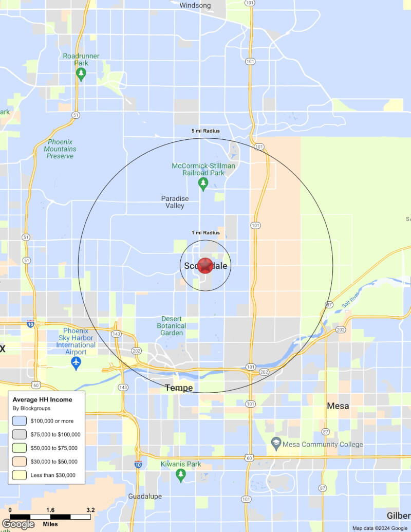 Map of Scottsdale,Arizona including demographic data