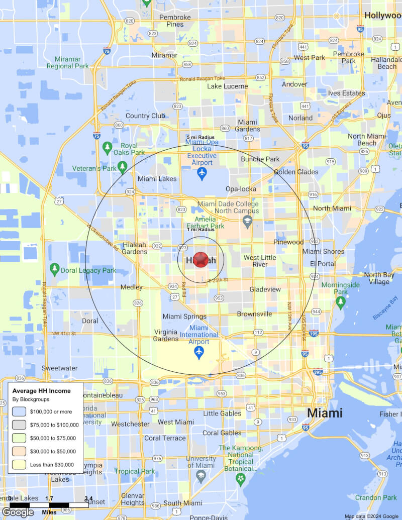 Map of Hialeah,Florida including demographic data