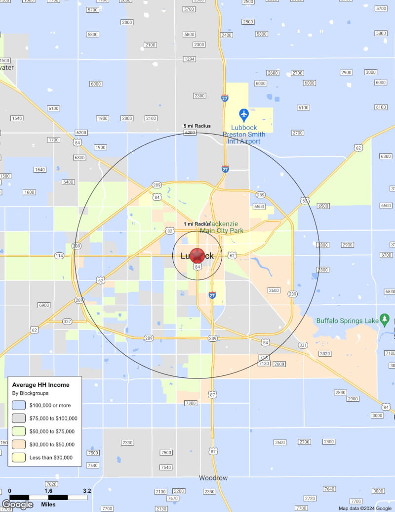 Map of Lubbock,Texas including demographic data