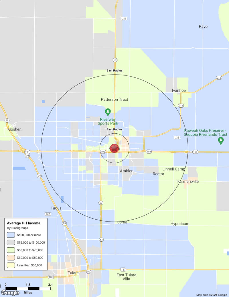 Map of Visalia,California including demographic data