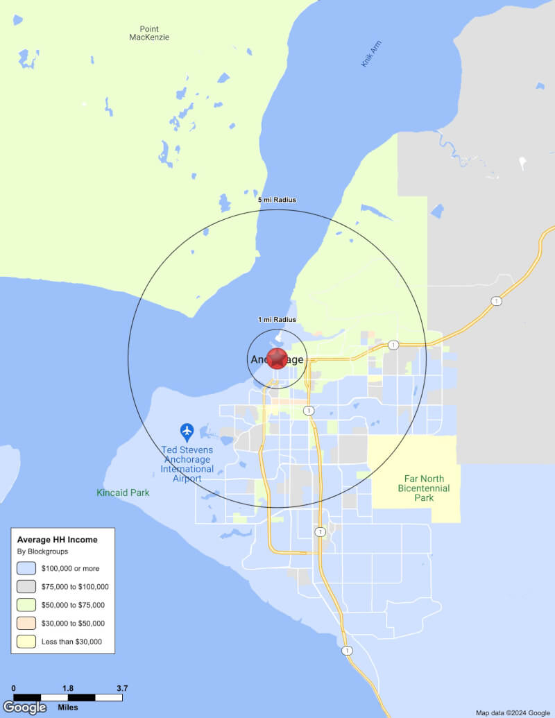 Map of Anchorage,Alaska including demographic data