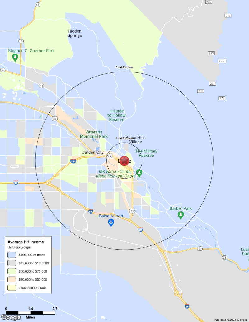 Map of Boise,Idaho including demographic data