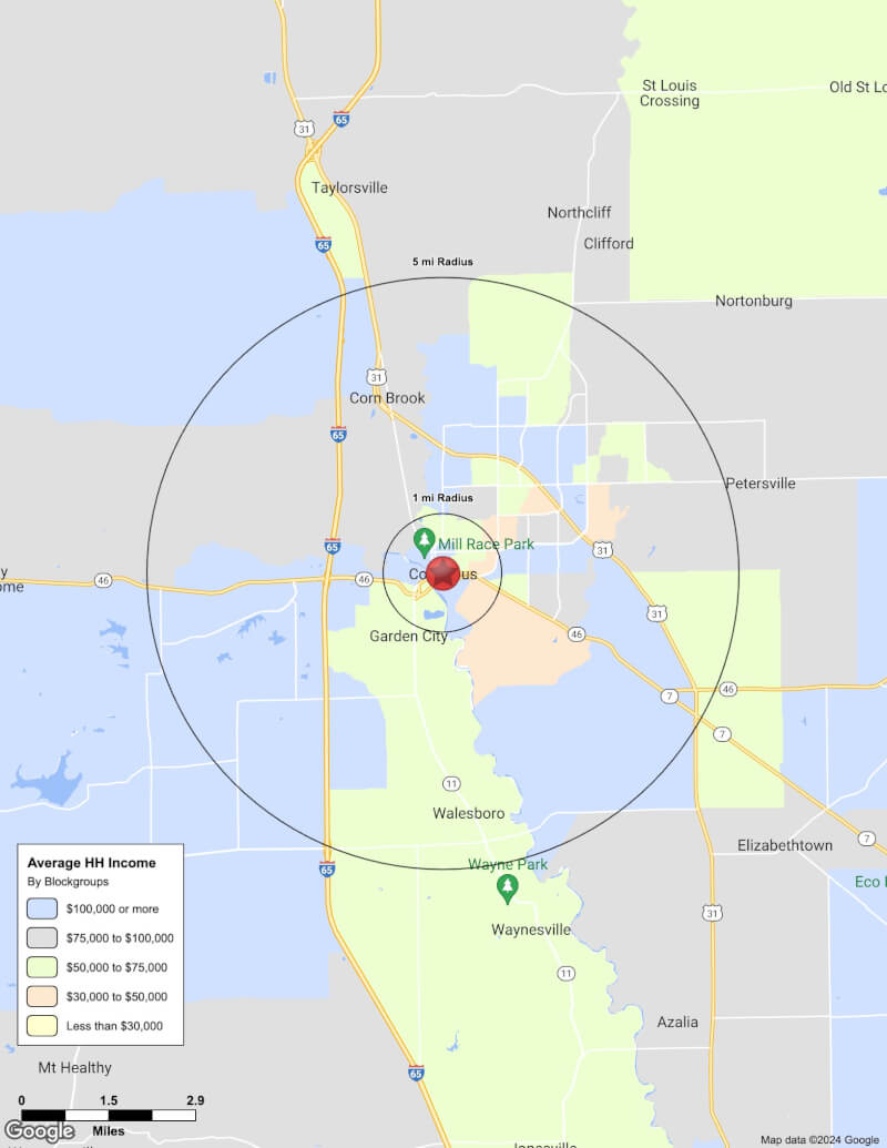 Map of Columbus,Indiana including demographic data