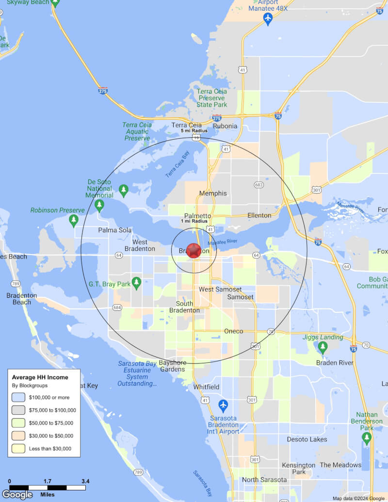 Map of Bradenton,Florida including demographic data