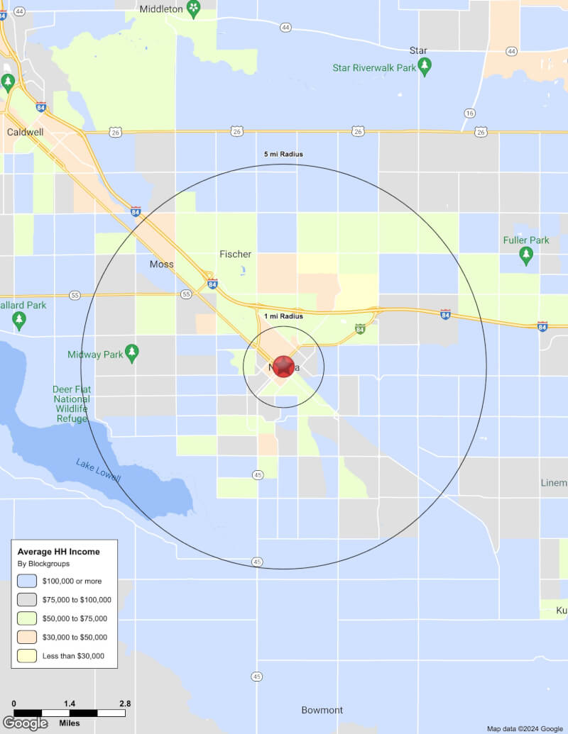Map of Nampa,Idaho including demographic data