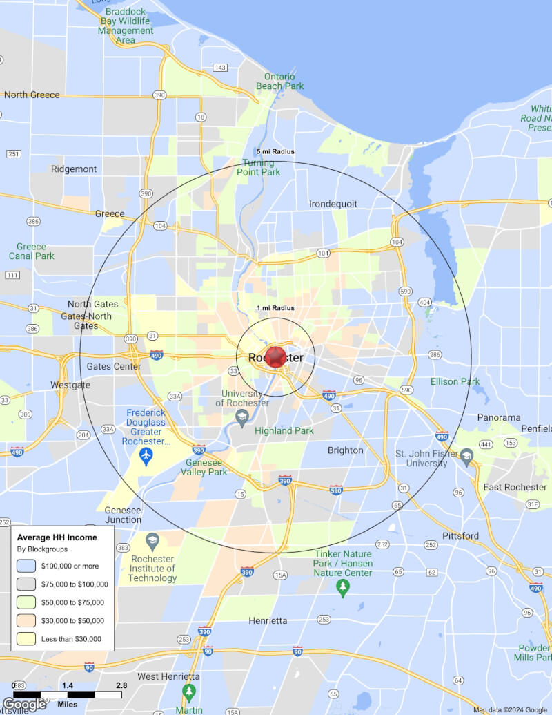 Map of Rochester,New York including demographic data