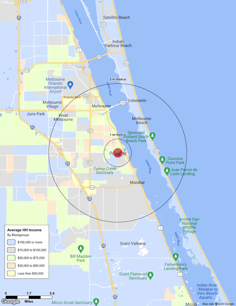 Map of Palm Bay,Florida including demographic data