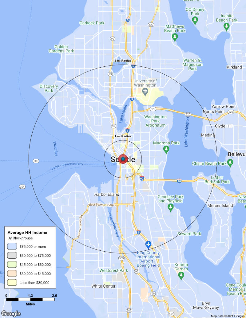 Map of Seattle,Washington including demographic data