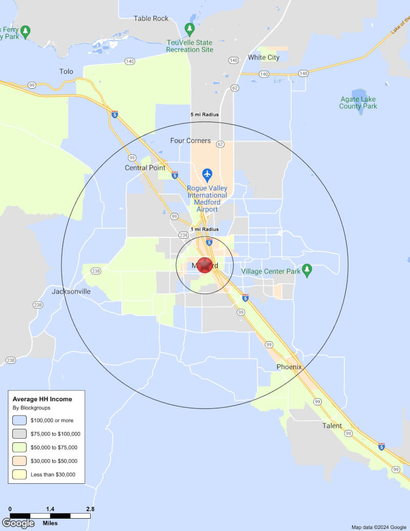 Map of Medford,Oregon including demographic data