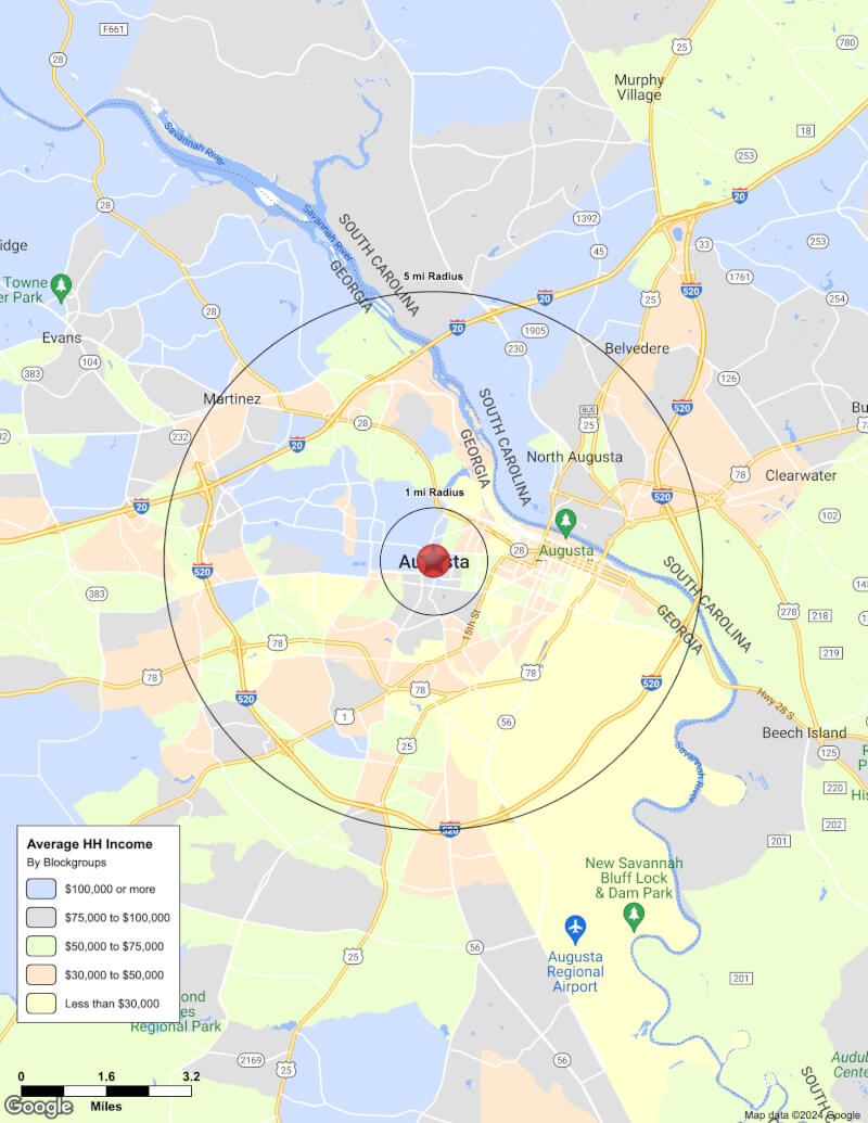 Map of Augusta,Georgia including demographic data