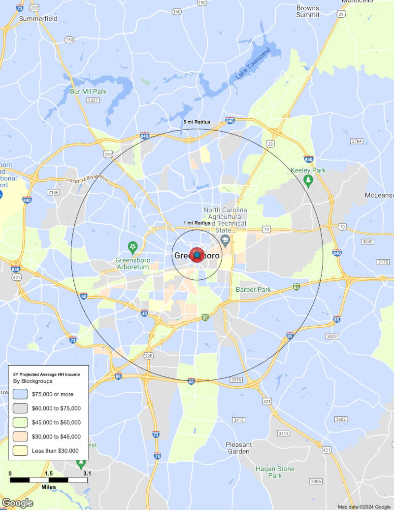 Map of Greenville,North Carolina including demographic data