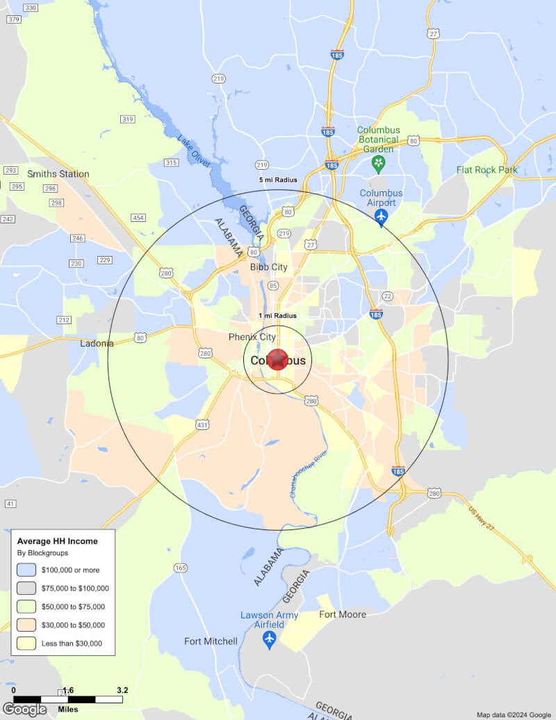 Map of Columbus,Georgia including demographic data