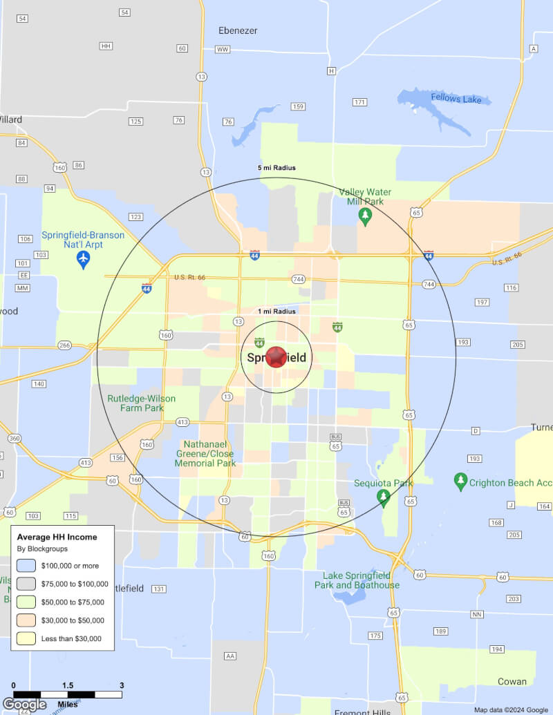 Map of Springfield,Missouri including demographic data