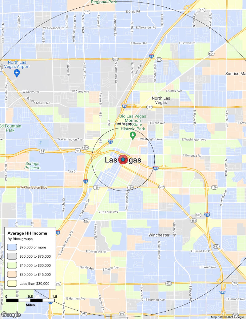 Map of Las Vegas,Nevada including demographic data