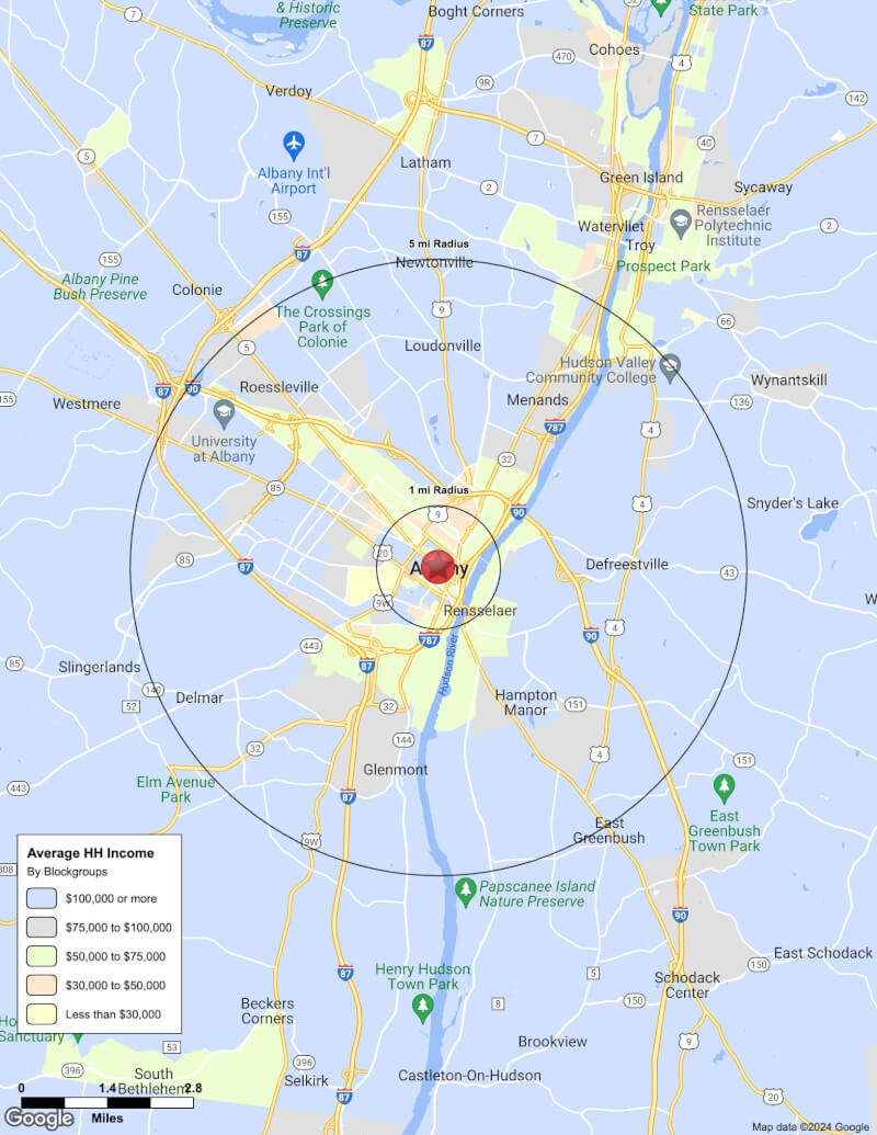 Map of Albany,New York including demographic data