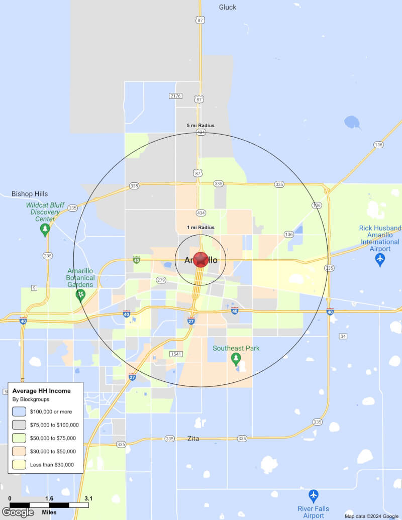 Map of Amarillo,Texas including demographic data