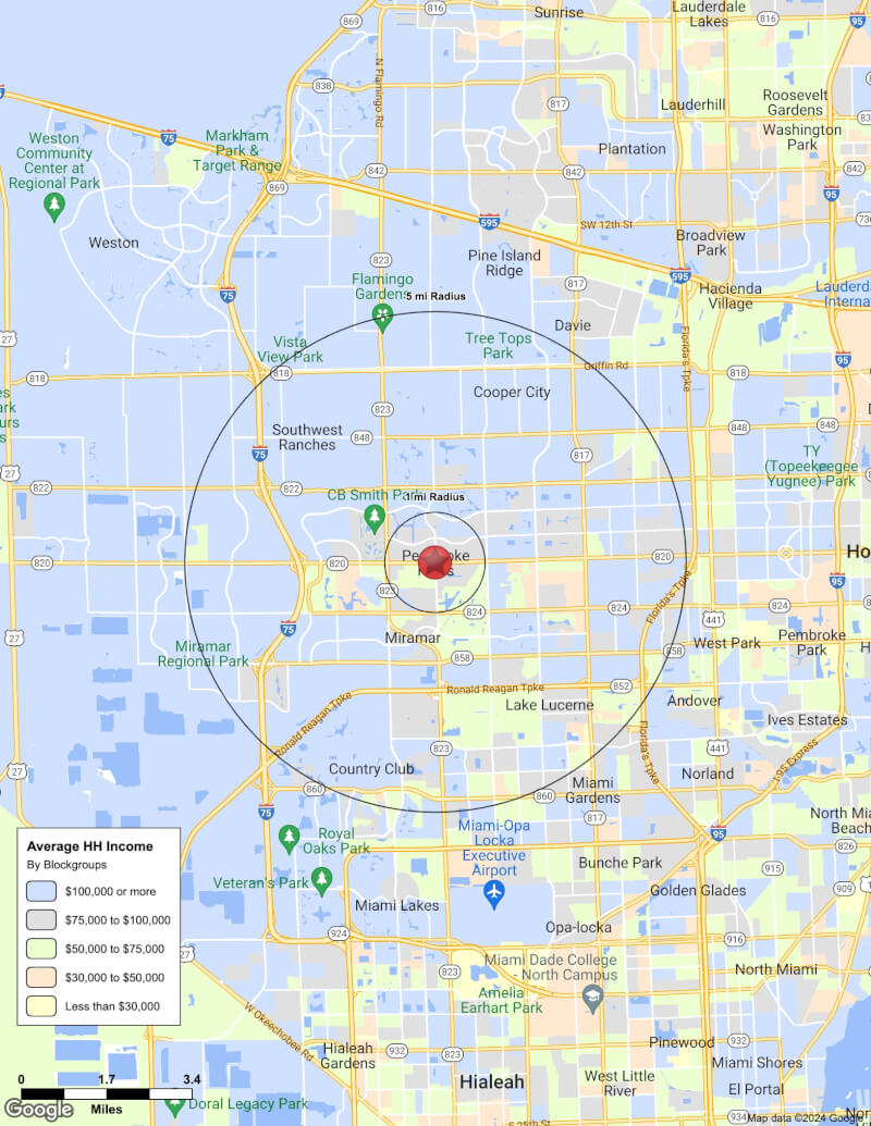 Map of Pembroke Pines,Florida including demographic data