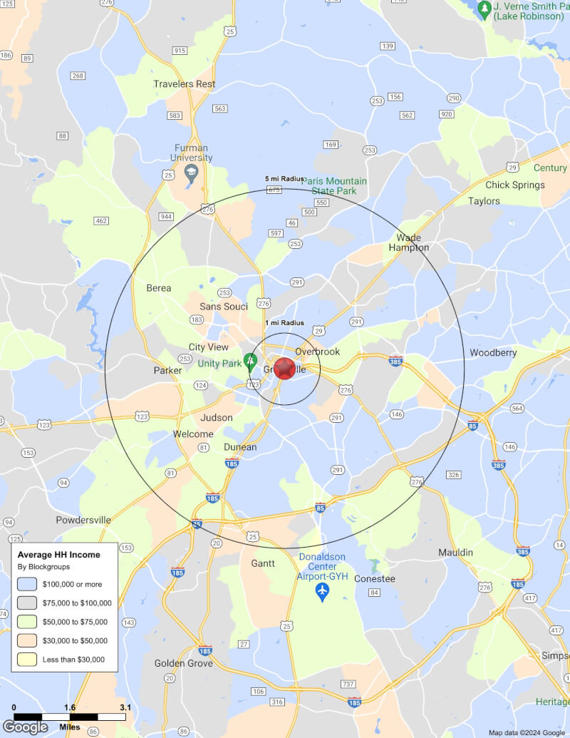 Map of Greenville,South Carolina including demographic data