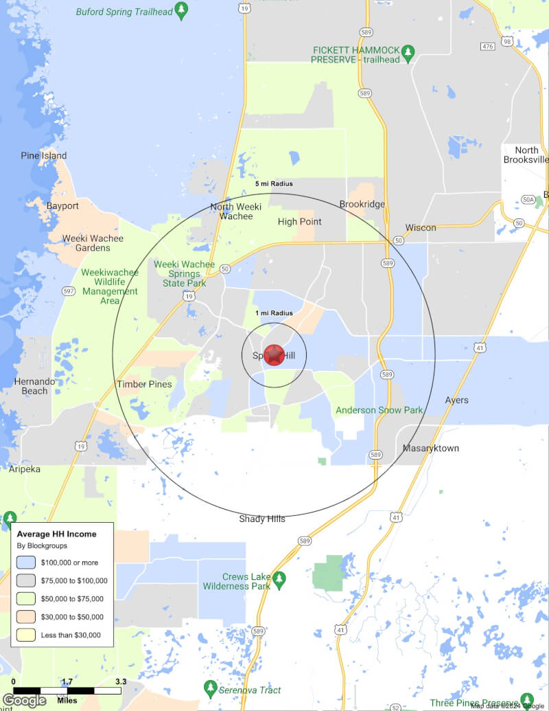 Map of Spring Hill,Florida including demographic data