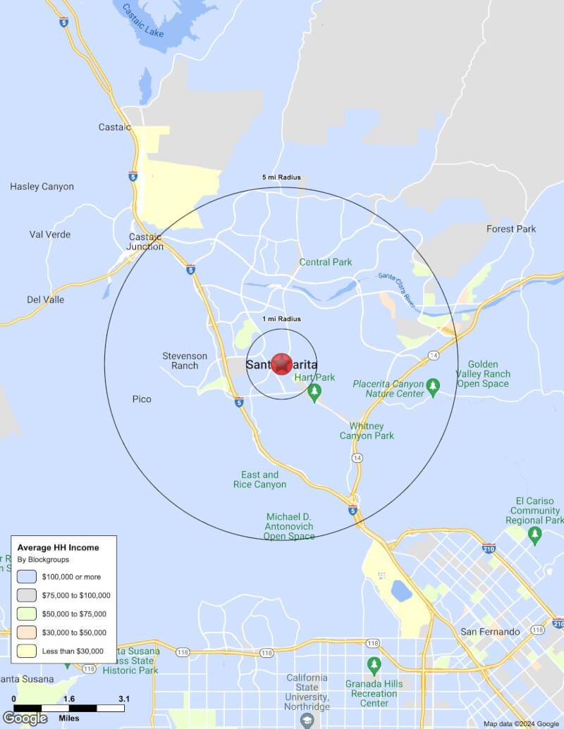 Map of Santa Clarita,California including demographic data
