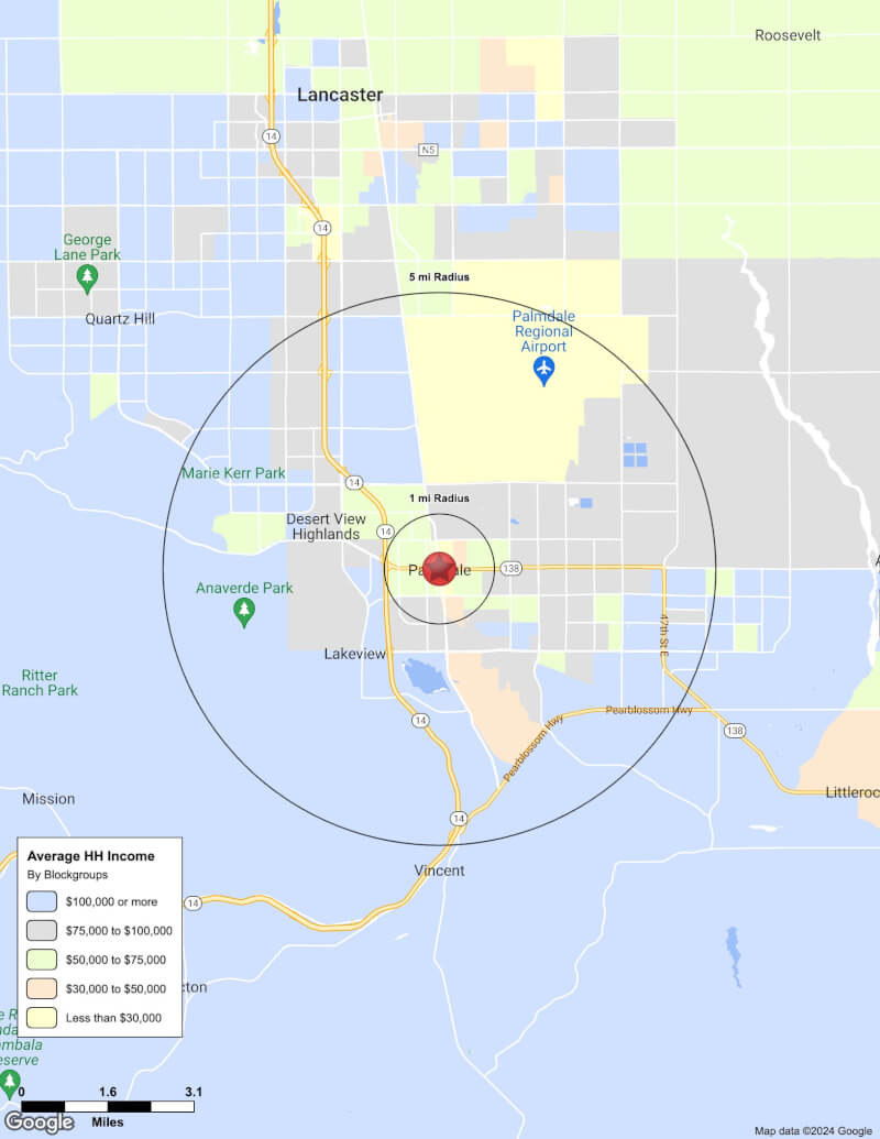 Map of Palmdale,California including demographic data