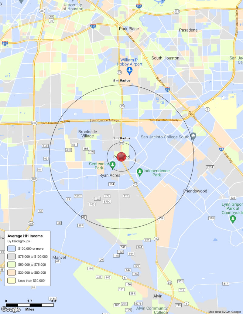 Map of Pearland,Texas including demographic data