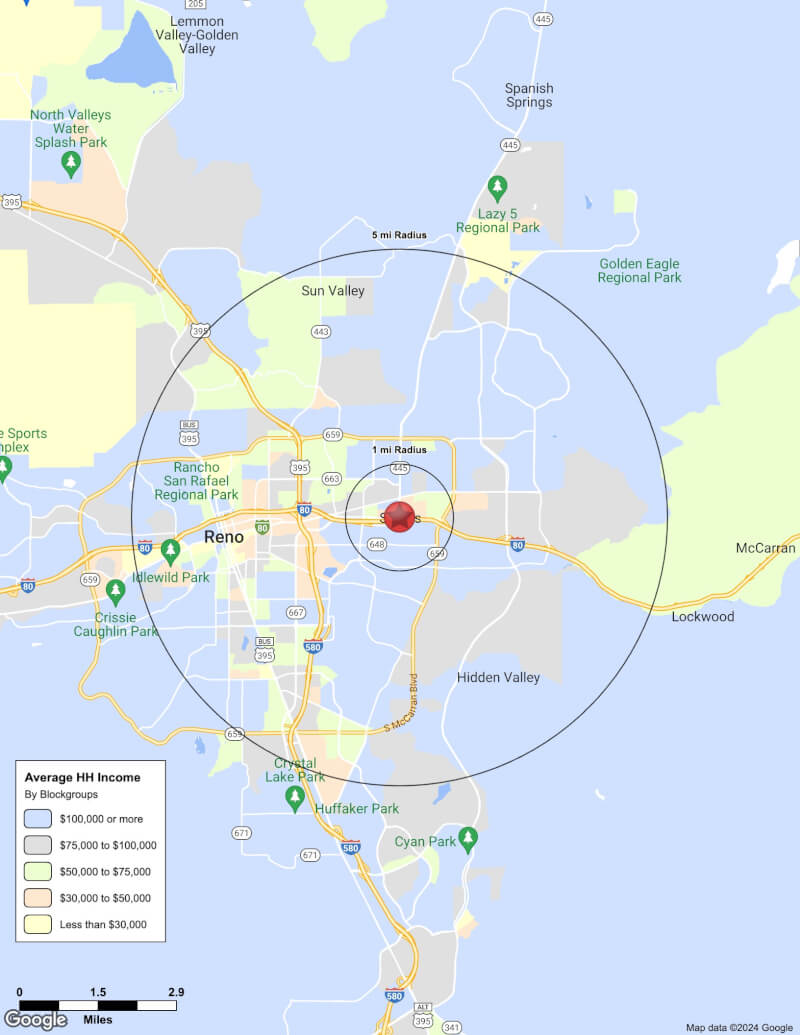 Map of Sparks,Nevada including demographic data