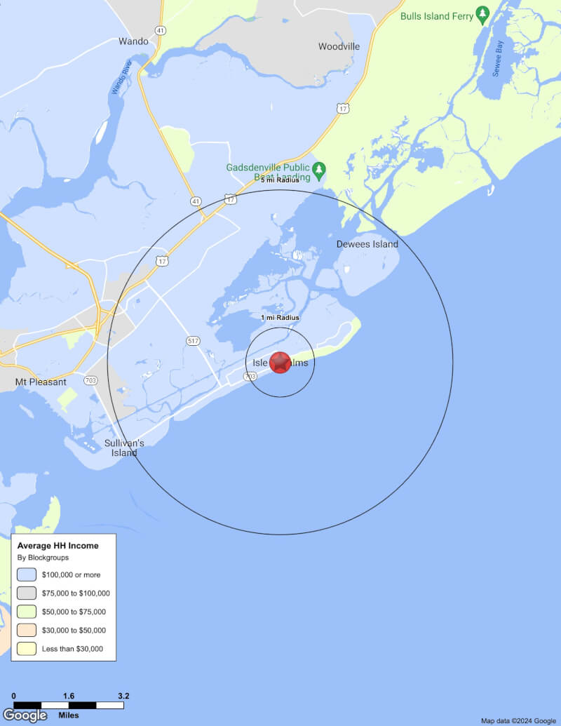 Map of Isle of Palms,South Carolina including demographic data
