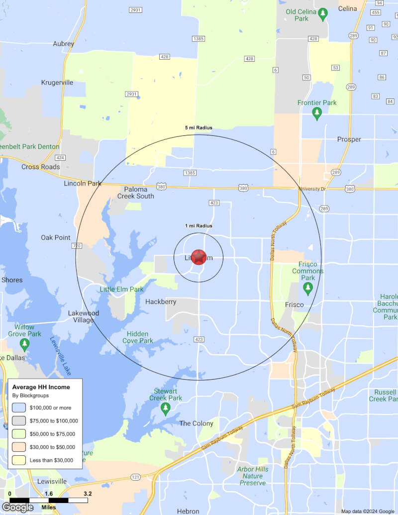 Map of Little Elm,Texas including demographic data