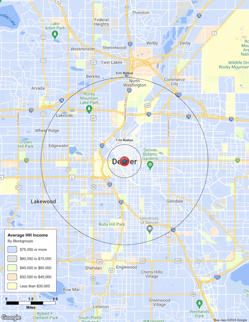 Map of Denver,Colorado including demographic data