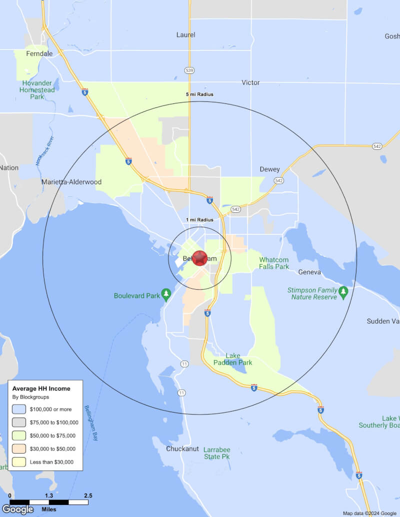 Map of Bellingham,Washington including demographic data
