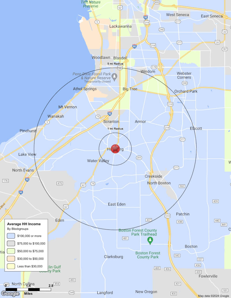 Map of Hamburg,New York including demographic data