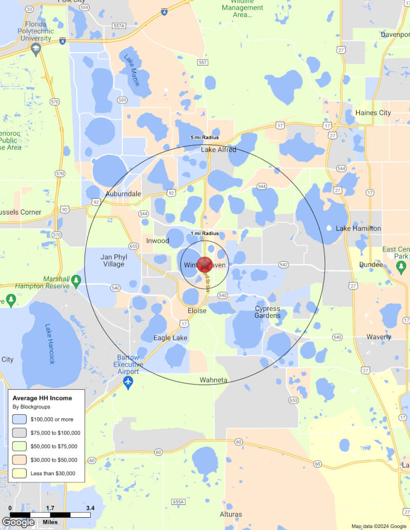 Map of Winter Haven,Florida including demographic data