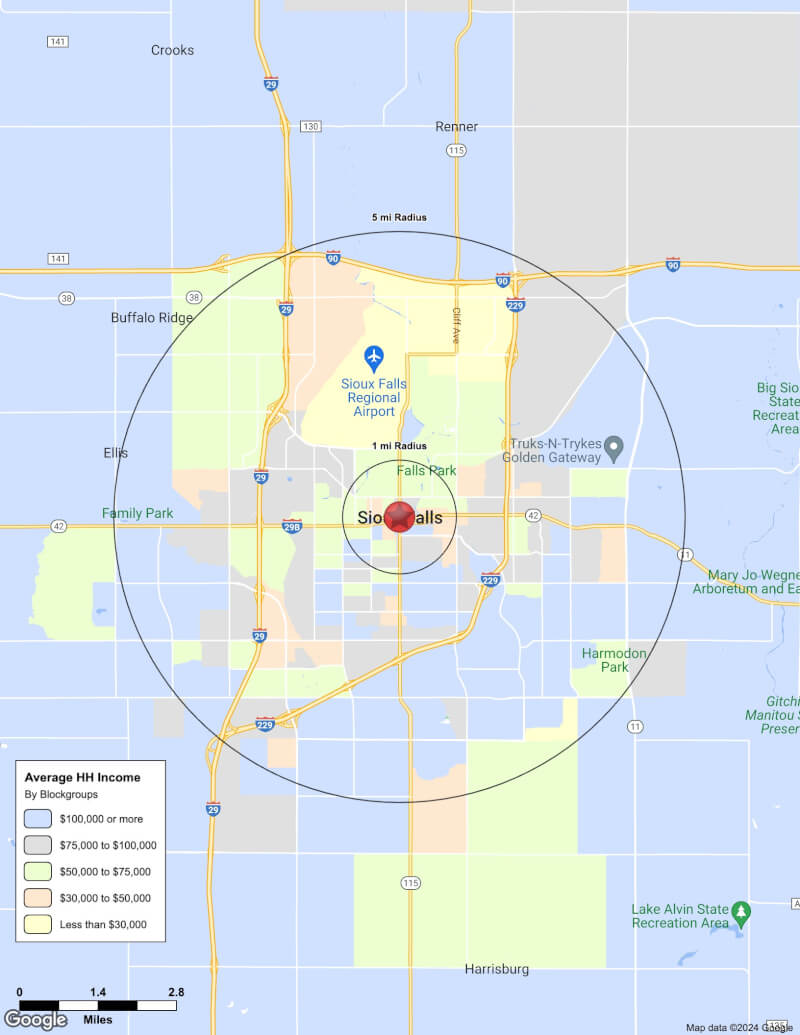 Map of Sioux Falls,South Dakota including demographic data
