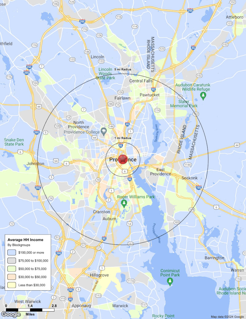 Map of Providence,Rhode Island including demographic data