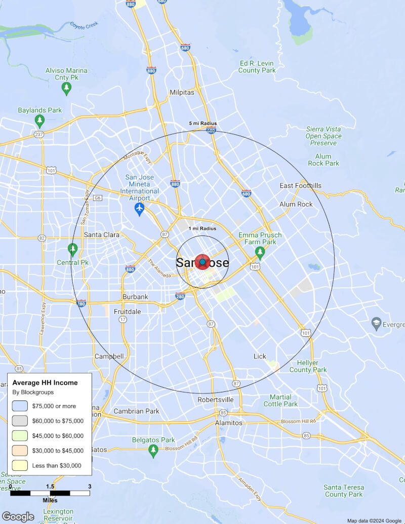 Map of San Jose,California including demographic data