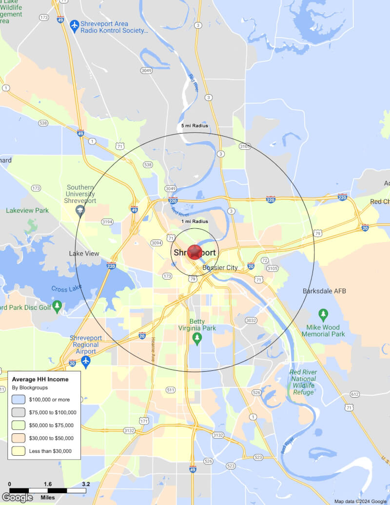 Map of Shreveport,Louisiana including demographic data