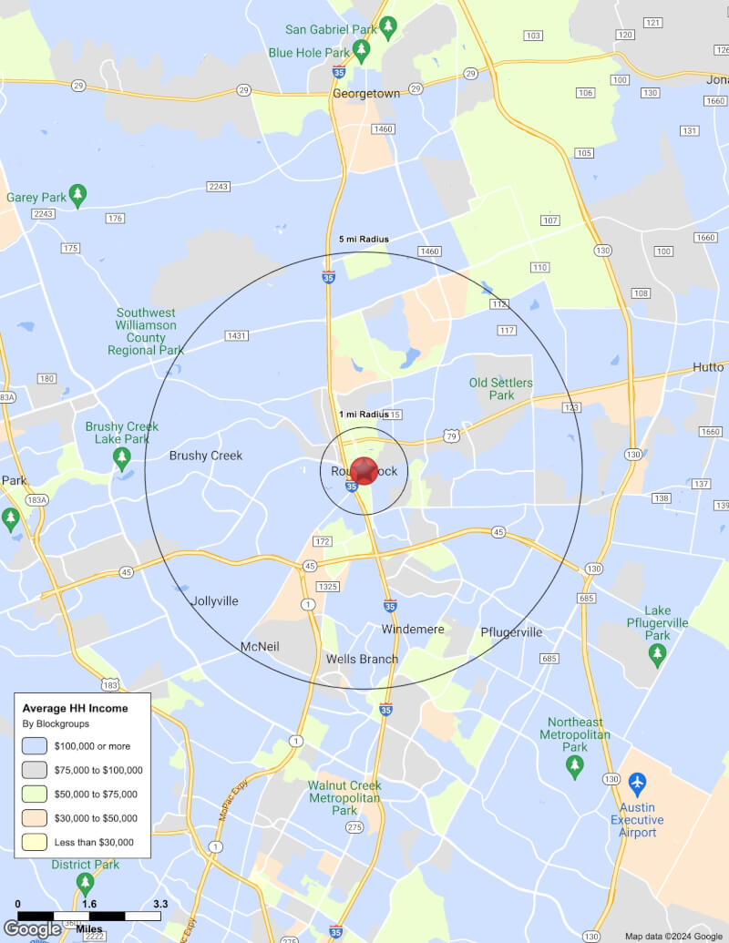 Map of Round Rock,Texas including demographic data