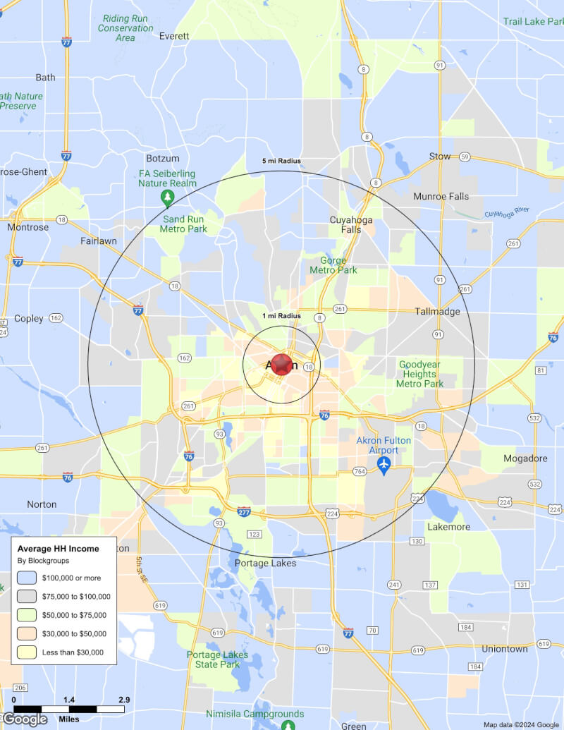Map of Akron,Ohio including demographic data
