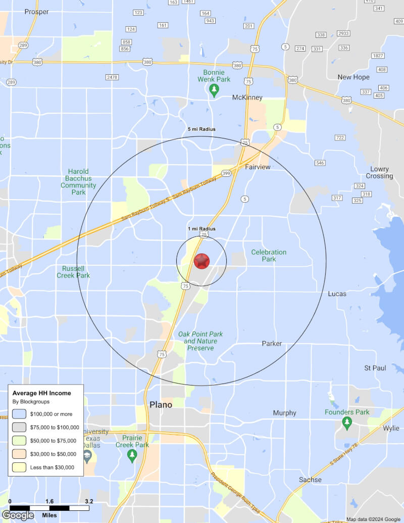 Map of Allen,Texas including demographic data