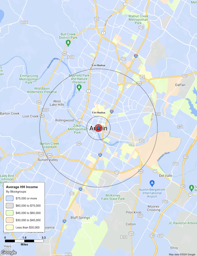 Map of Austin,Texas including demographic data